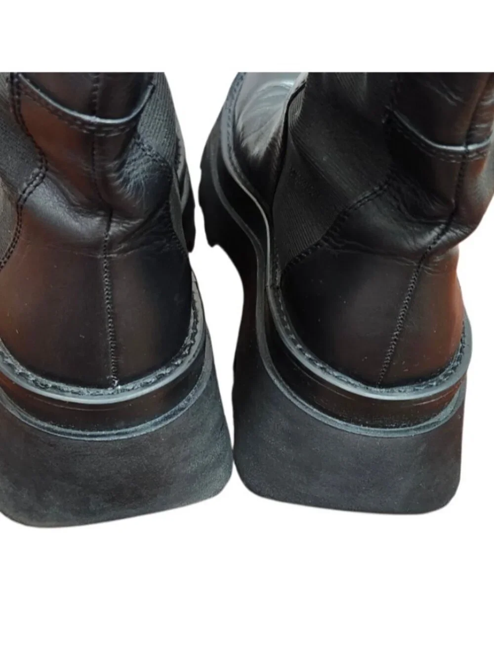 ZARA Black Leather Knee High Boots Chunky Platform Lug Sole Pull On Women Sze 41